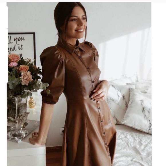 Zara Dresses Zara Brown Faux Leather Midi Dress Poshmark
